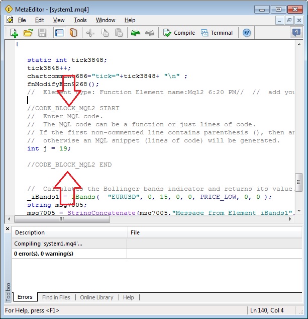 MQL code block in MetaEditor