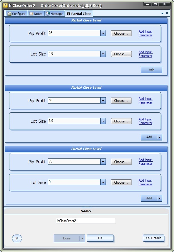 Partial-Close Levels for MetaTrader Expert Advisor Builder