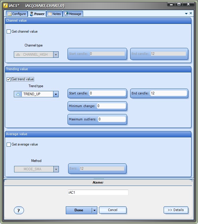 MQL Indicator function iAC Power tab