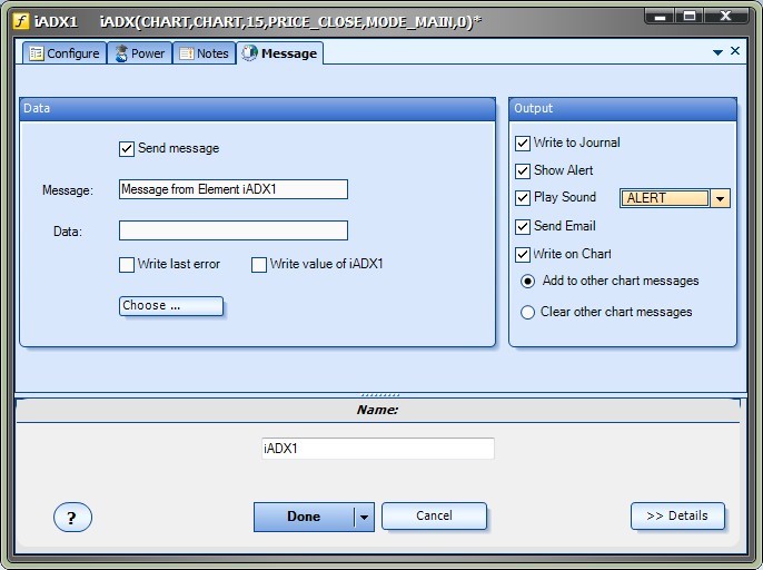 MQL Function iADX message tab